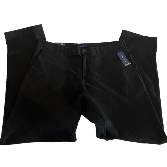 Mens NAUTICA Slim Stretch Fit Plain Front True Black Khaki Pants NWT 36x32 $80 - Picture 2 of 6